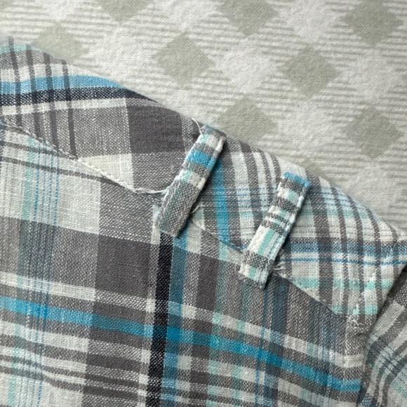 SEAN JOHN Men Adult 2XL Short Sleeve Button Down Blue Plaid Casual Shirt EUC - Picture 6 of 8